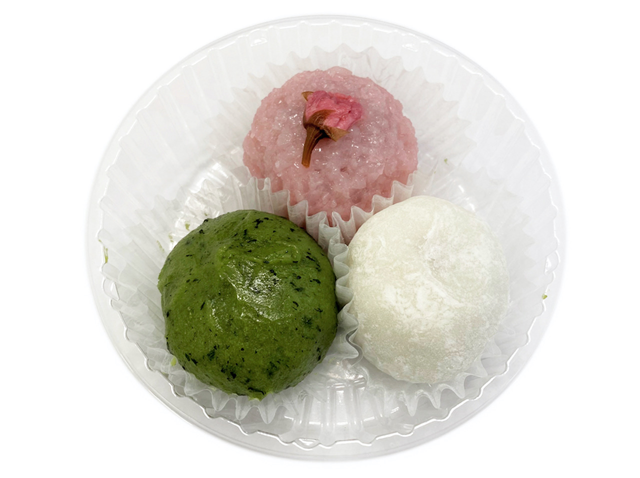 ３色の桜もち・餡もち・草もちのアソート大福です。こしあんには北海道十勝産の風味の良い小豆を使用。